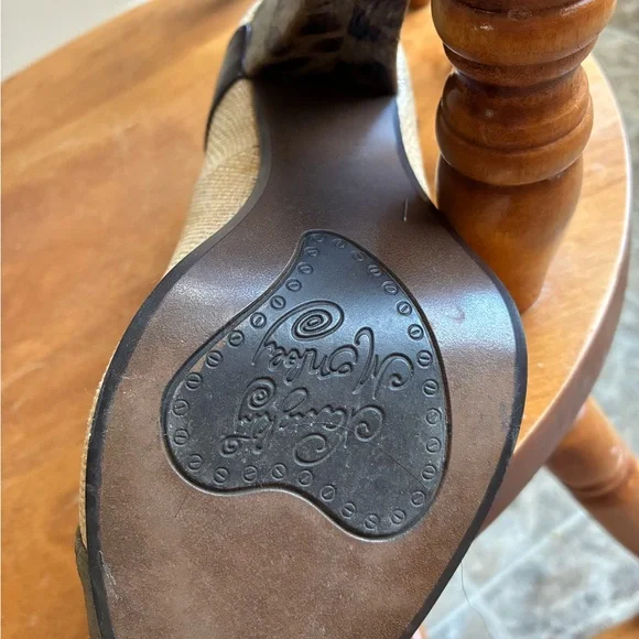 Naughty Monkey Size 8 Beige/Brown/Green Woven Peep-Toe Lace-Up Heels - Picture 6 of 8